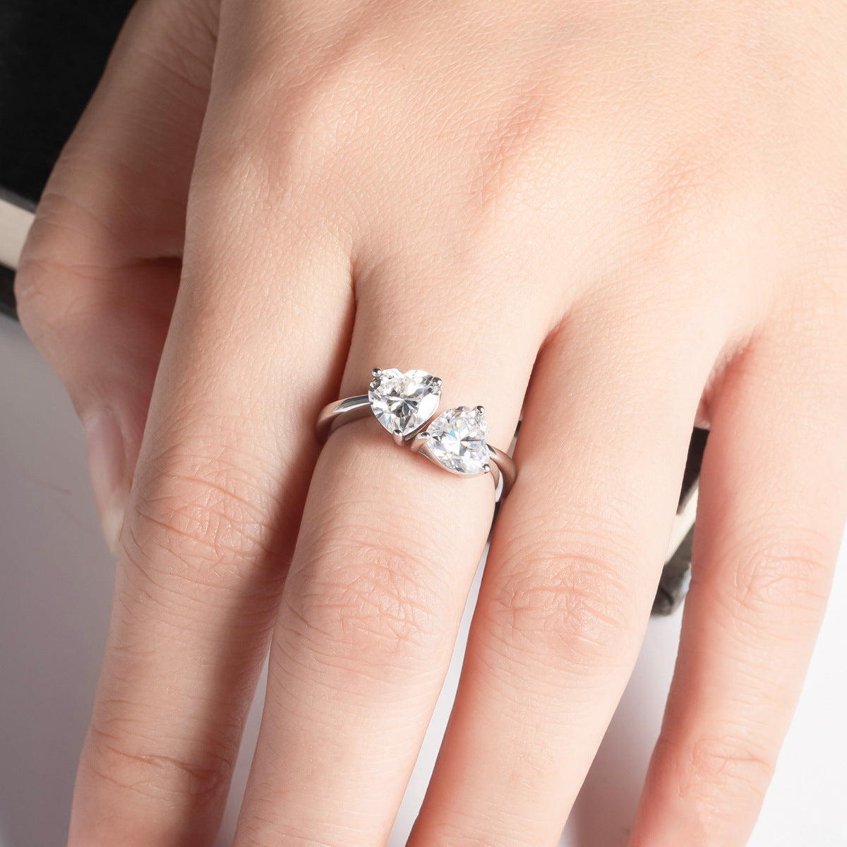 HEART DUO MOISSANITE RING – CRAFTED IN STERLING SILVER WITH ETERNAGOLD™