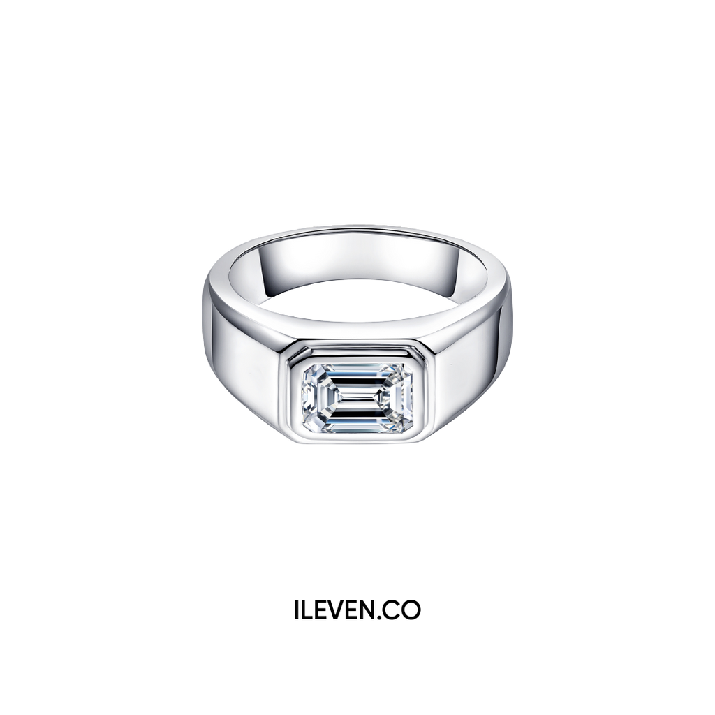 NHẪN MOISSANITE CẮT NGỌC LỤC BẢO CAO CẤP – CHẾ TẠO BẠC STERLING VỚI ETERNAGOLD™