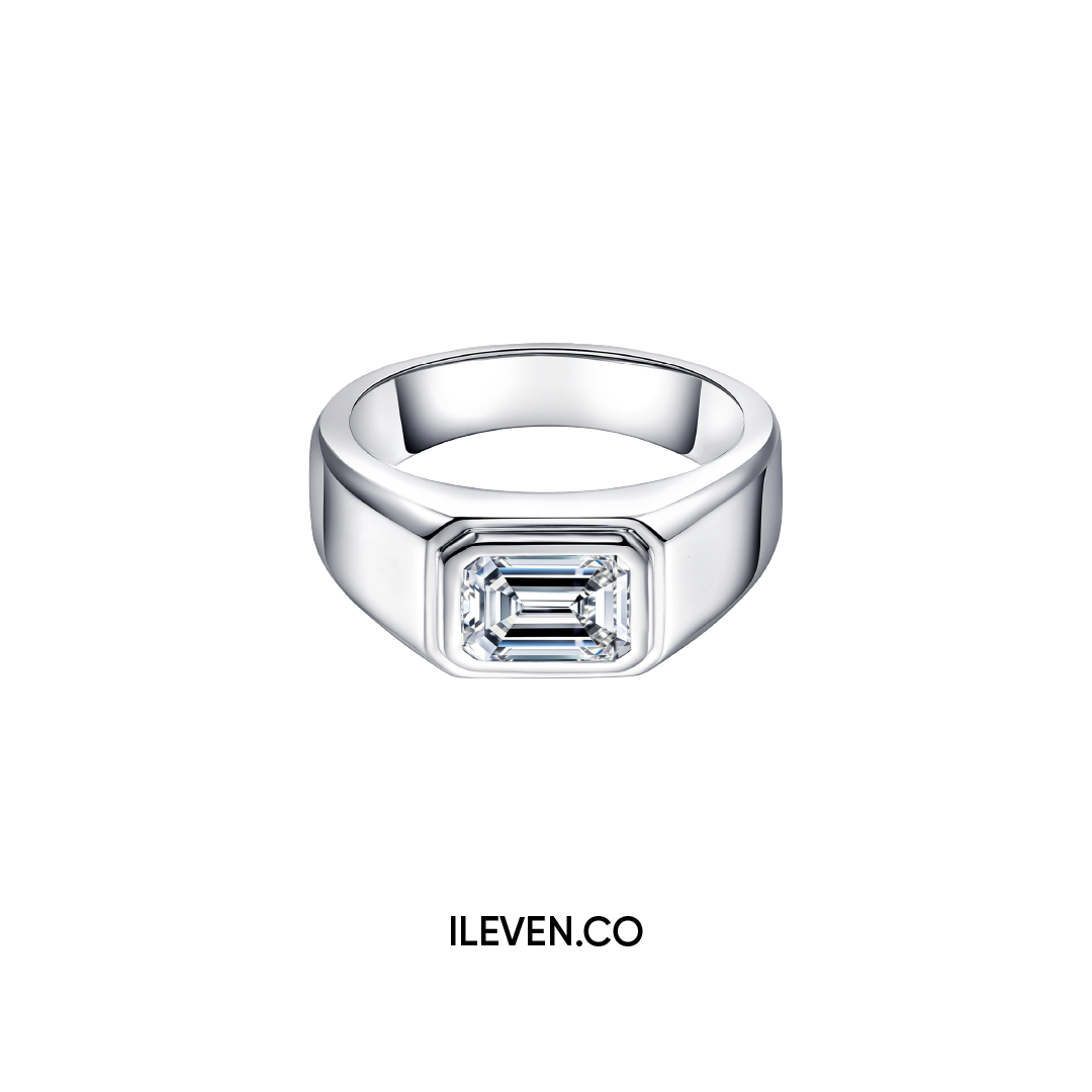 NHẪN MOISSANITE CẮT NGỌC LỤC BẢO CAO CẤP – CHẾ TẠO BẠC STERLING VỚI ETERNAGOLD™