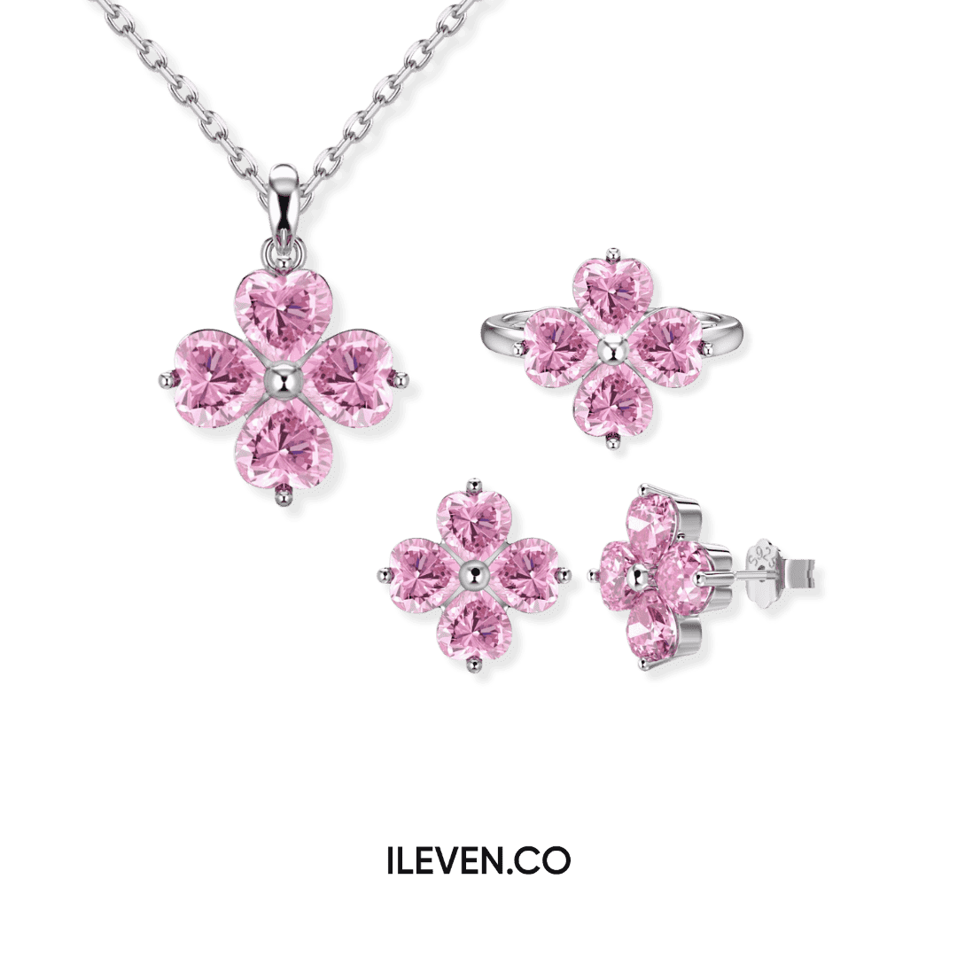 LUCKY CLOVER PINK SET – CRAFTED IN STERLING SILVER WITH TRIPLESHIELD™